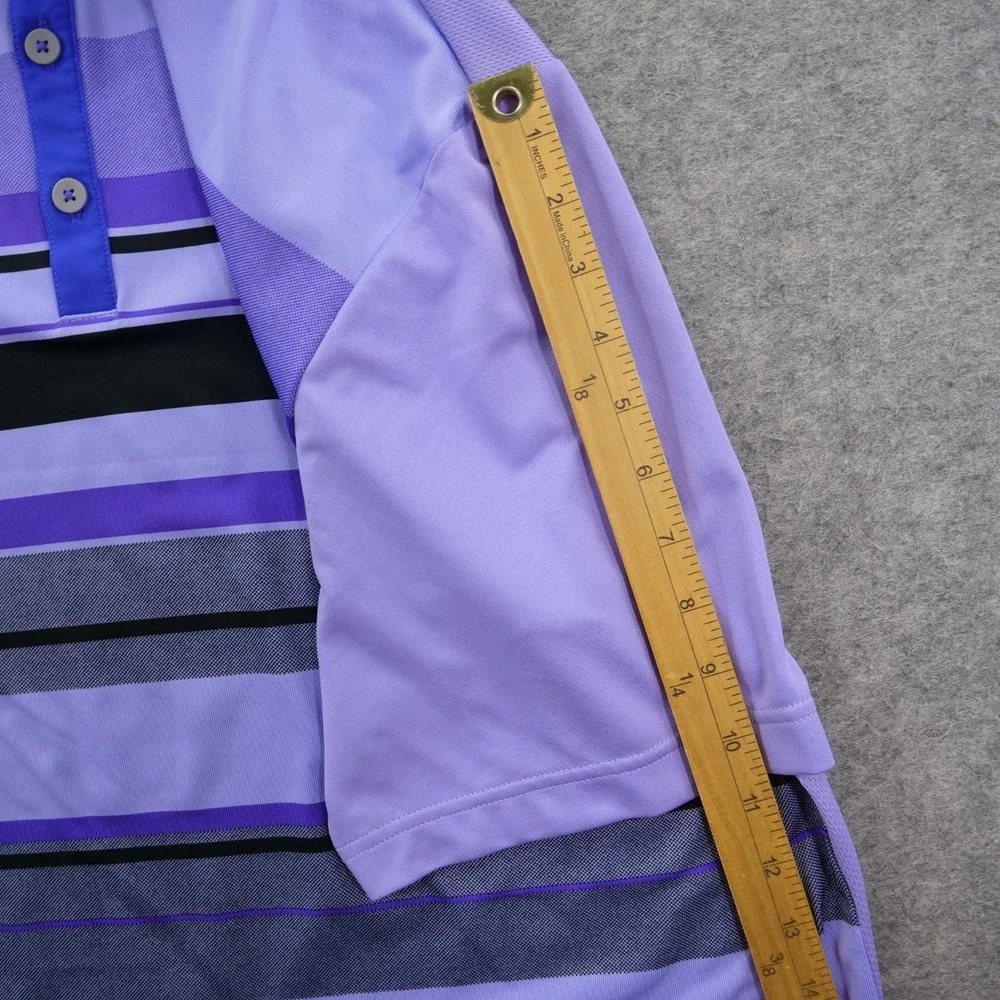 Adidas Golf Shirt Mens Large Purple Striped Climacool Short Sleeve Polo
